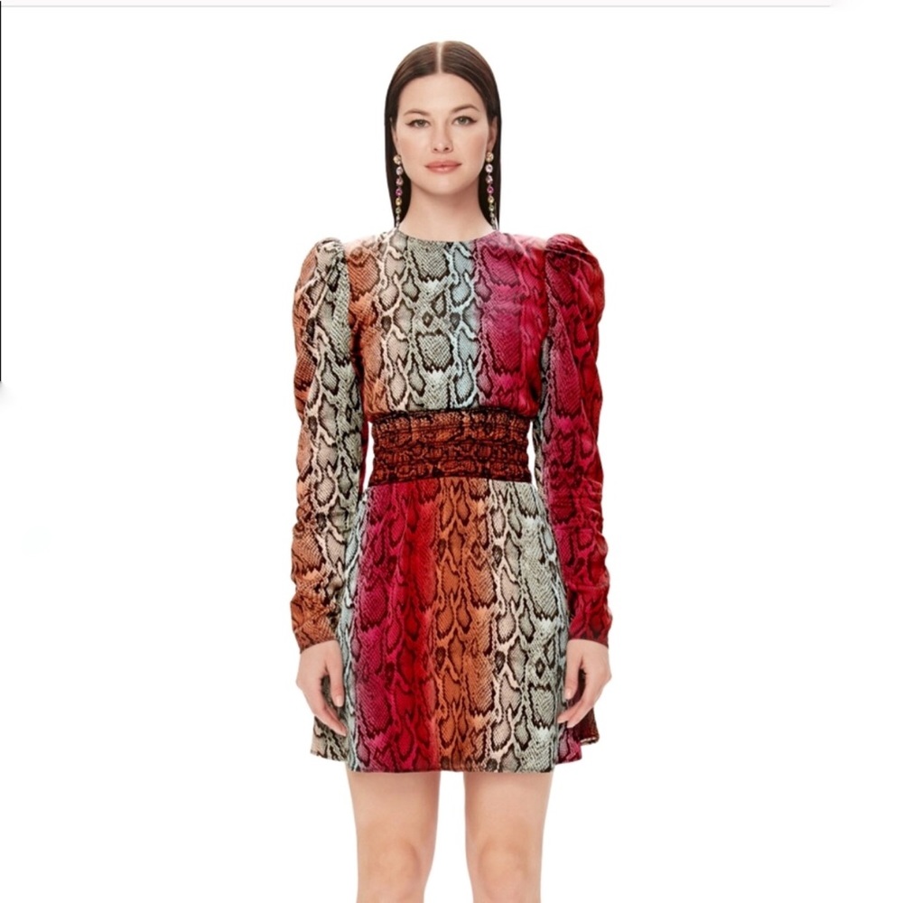 NWT AFRM Violaine Smocked Snake Print Mini Dress - Picture 4 of 15